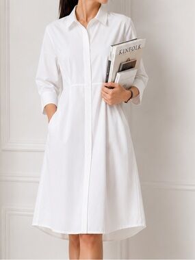 White Shirt Dress | Fit & Flare | Collared Button Front | Size L